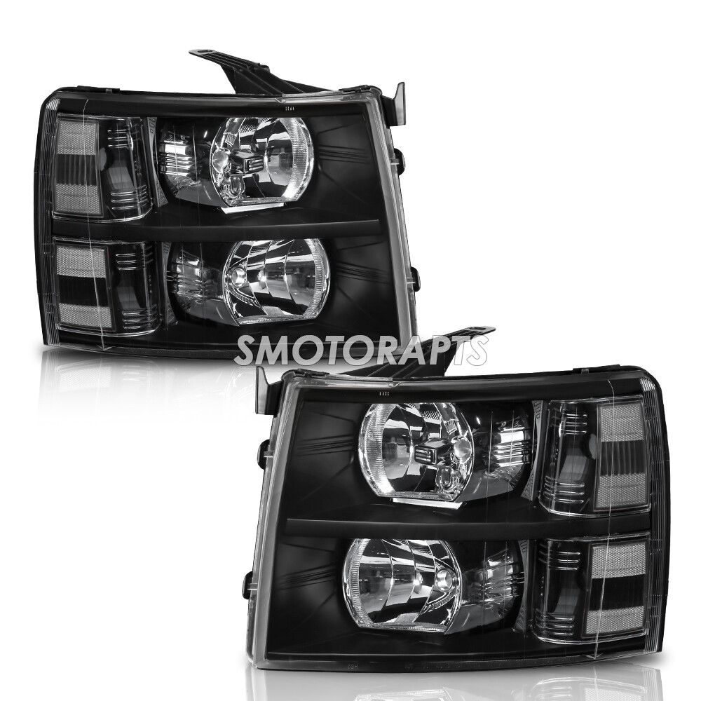 For 2007-2013 Chevy Silverado 1500 2500HD Black Housing Headlights LH & RH