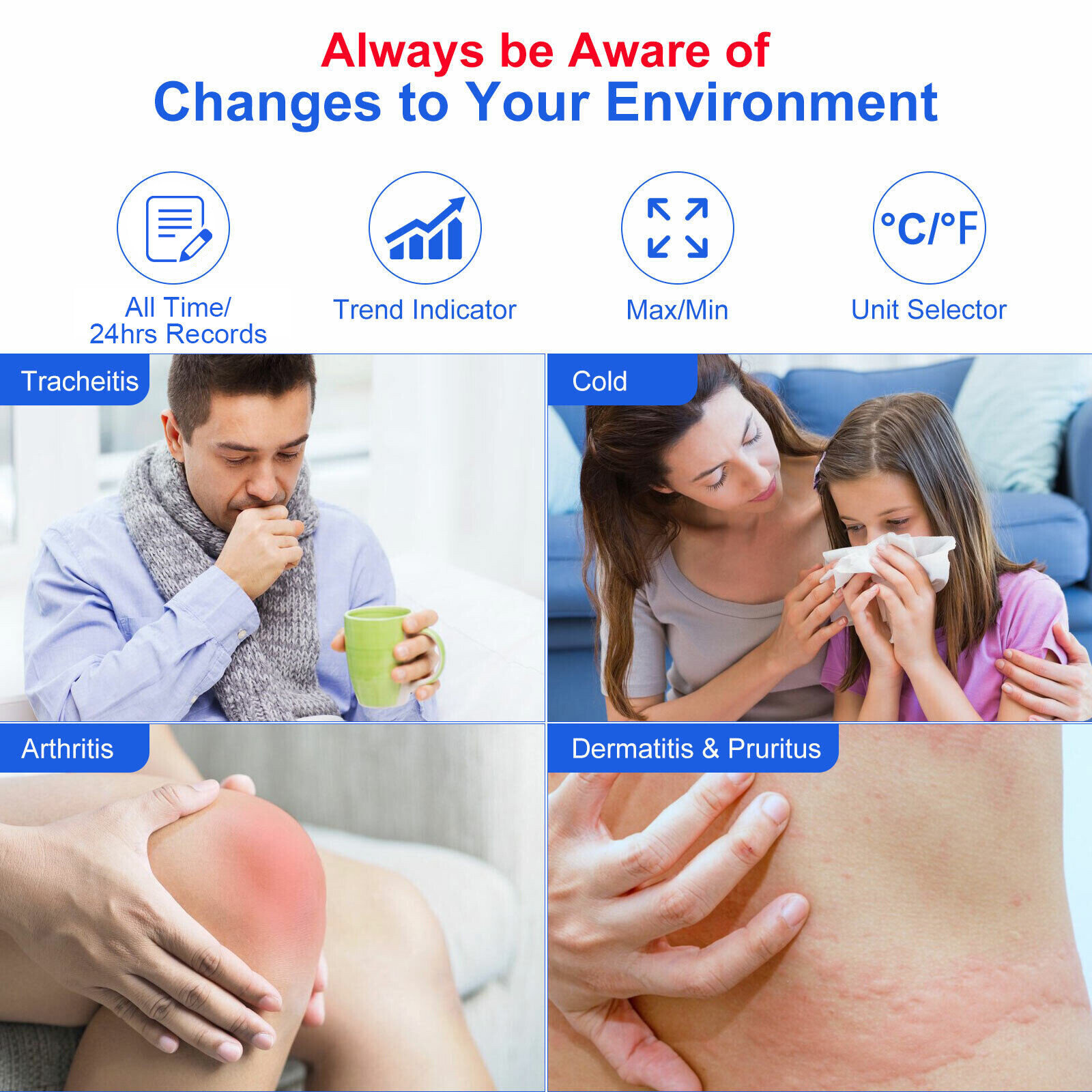 Digital LCD Display Thermometer Wireless Indoor & Outdoor Weather Station 24HRs