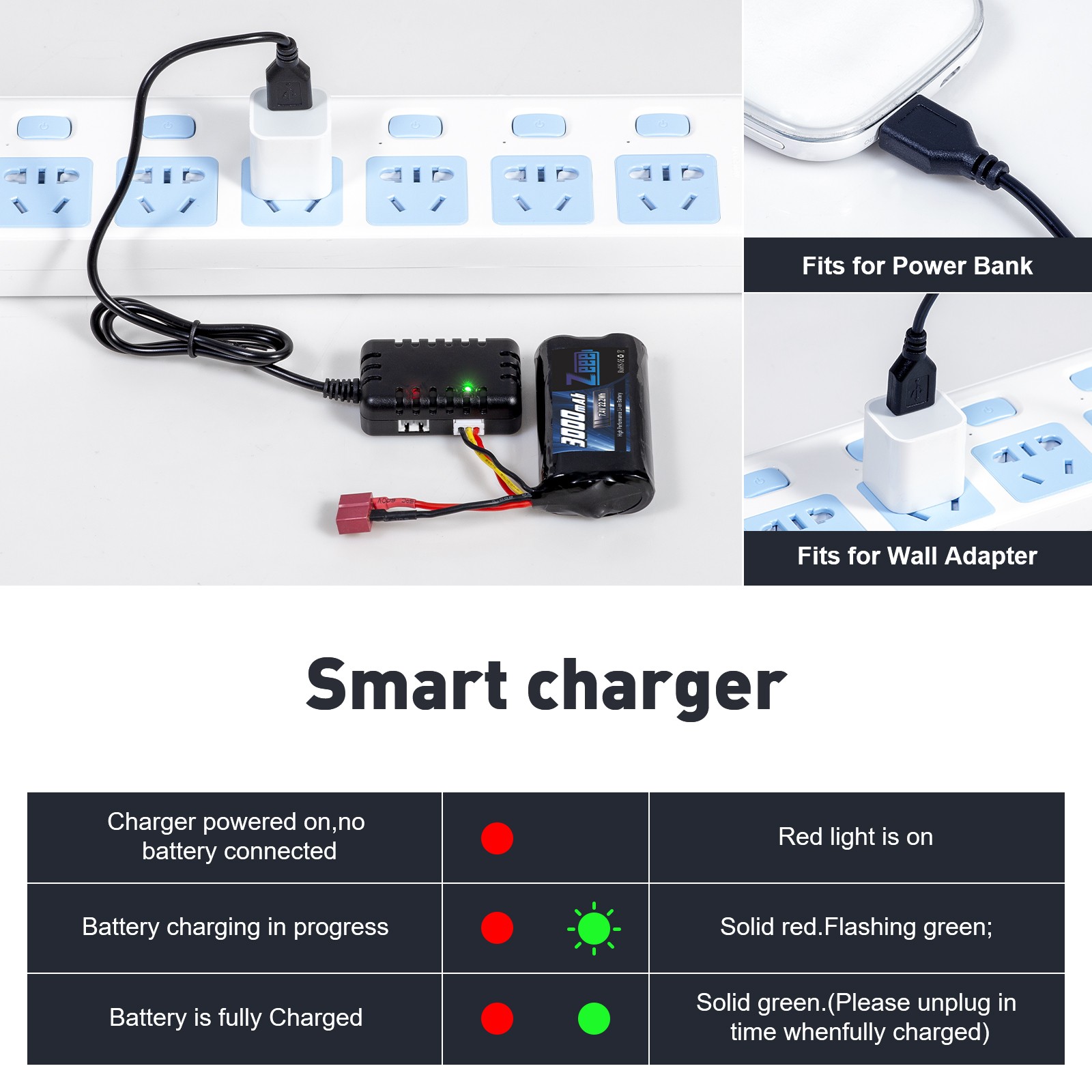 2x Zeee 7.4V 2S Li-ion Battery 3000mAh with T Connector USB Charger
