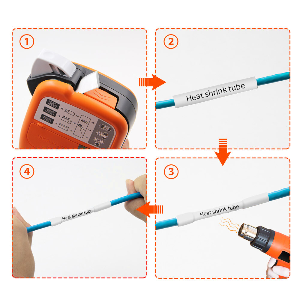 White / Yellow Industrial Heat Shrink Tube fits Brother P-Touch / Dymo Rhino