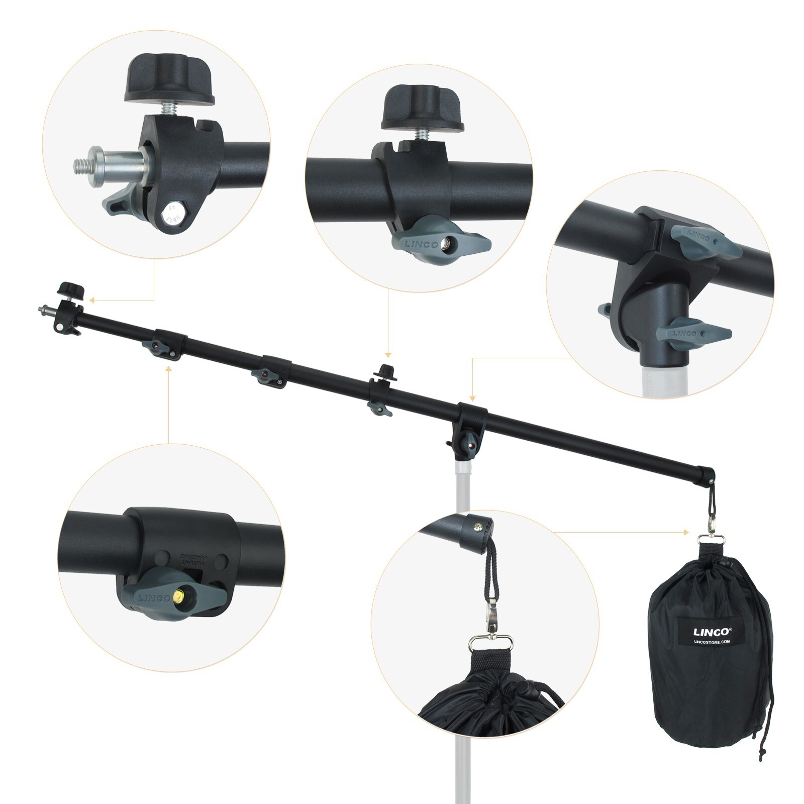 LINCO Photography Video Studio Boom Arm with Reflector Holder and Counterweight