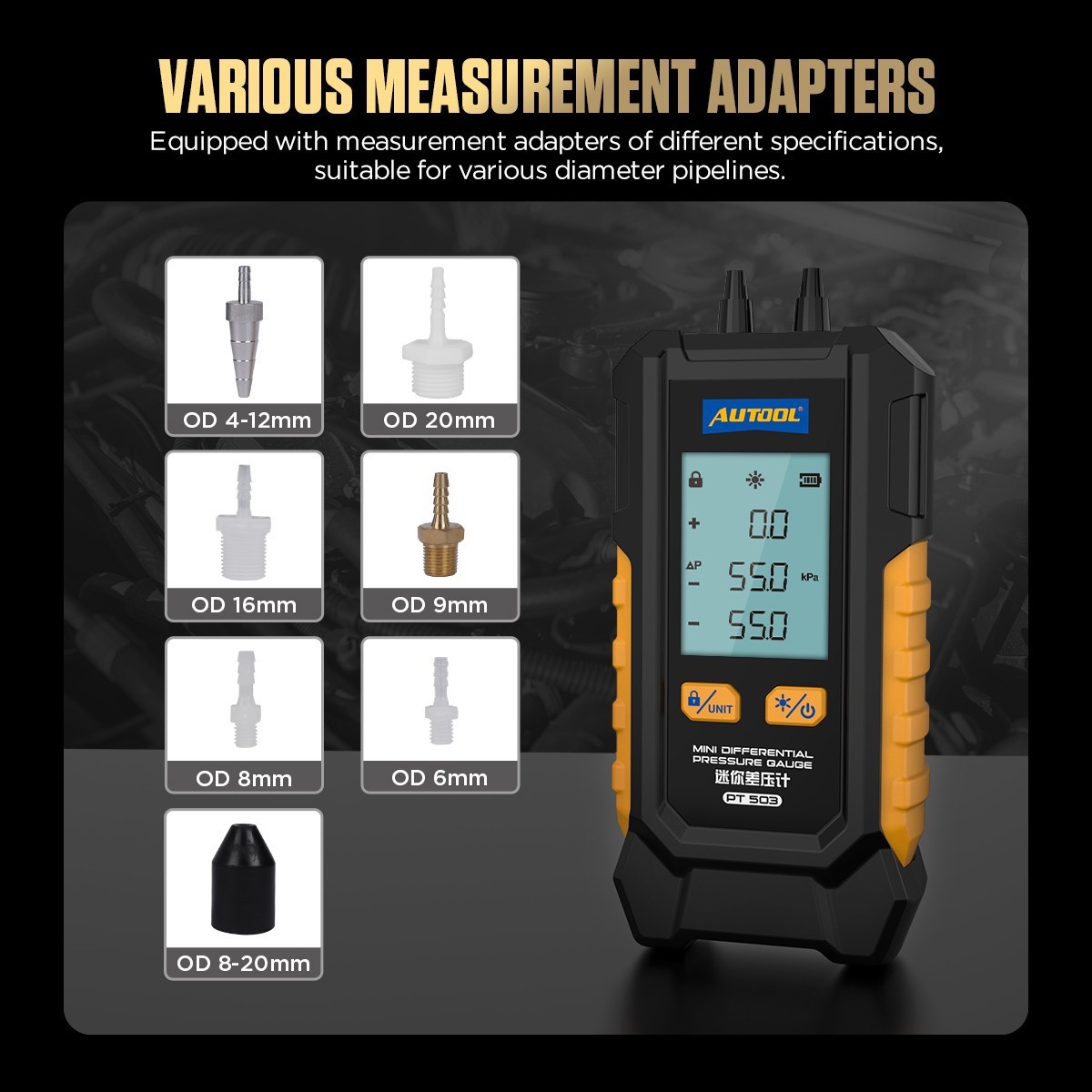 Digital Manometer Portable Differential Gauge Vacuum Pressure Leak Detection