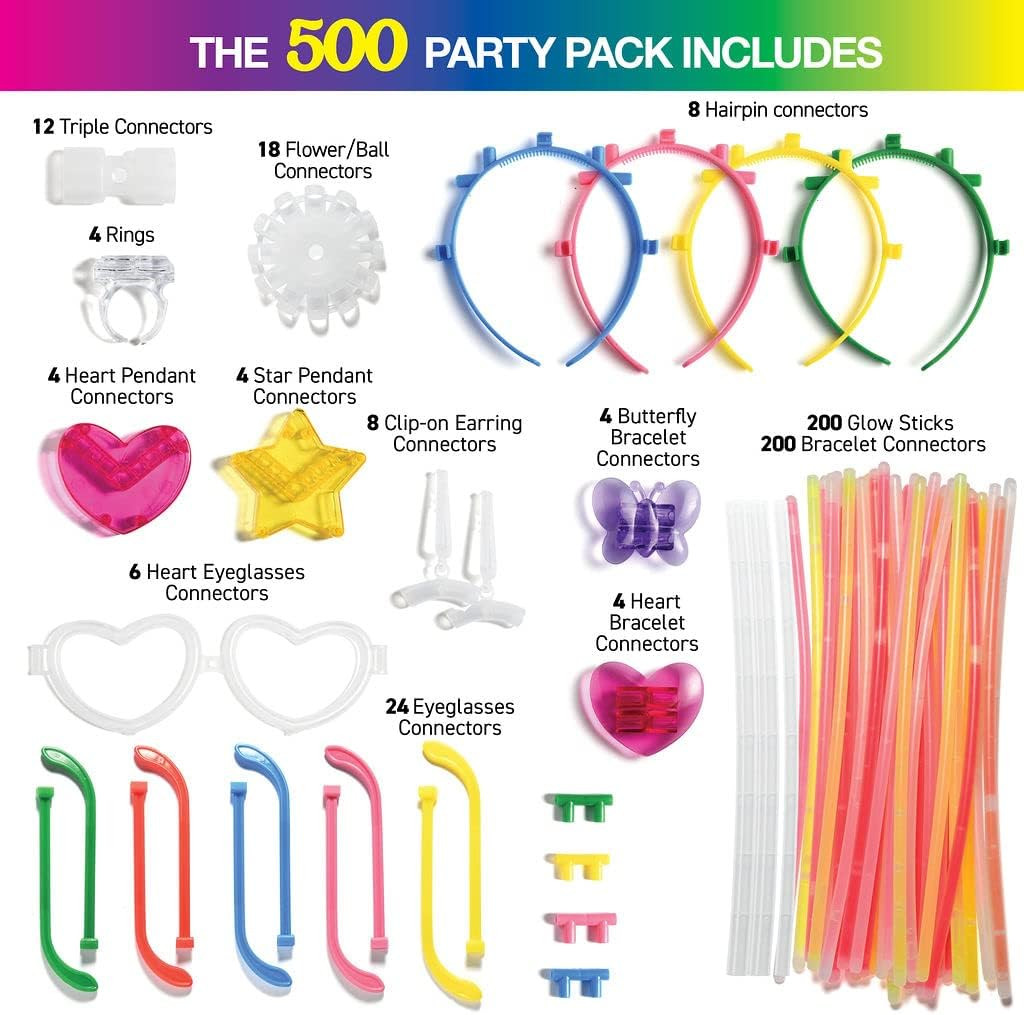 500 Glow Sticks Party Pack Necklaces and Bracelets - Ultra Bright Glow in the D