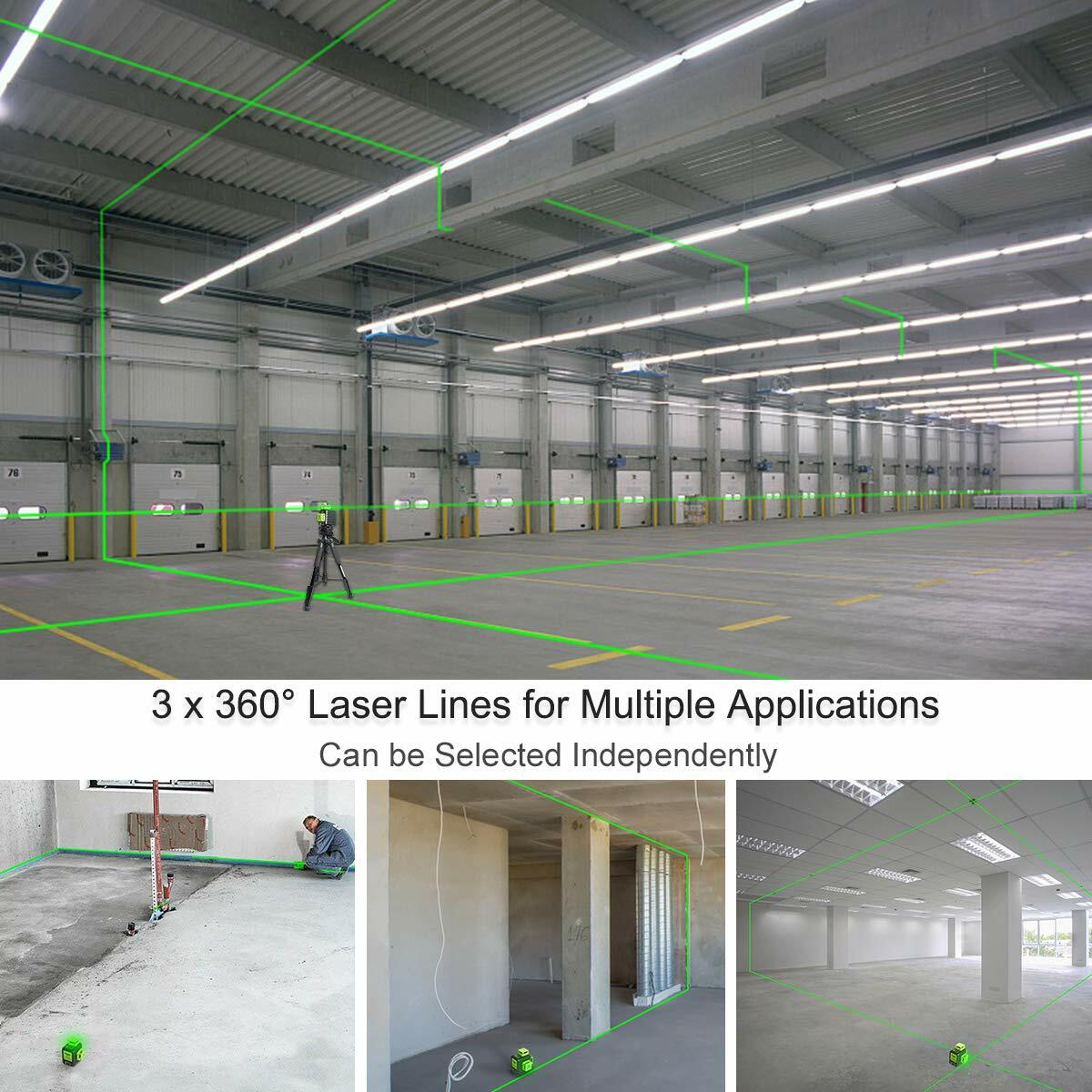 3D Cross Line Self leveling Laser Level Green Beam with Type-C Charging Port