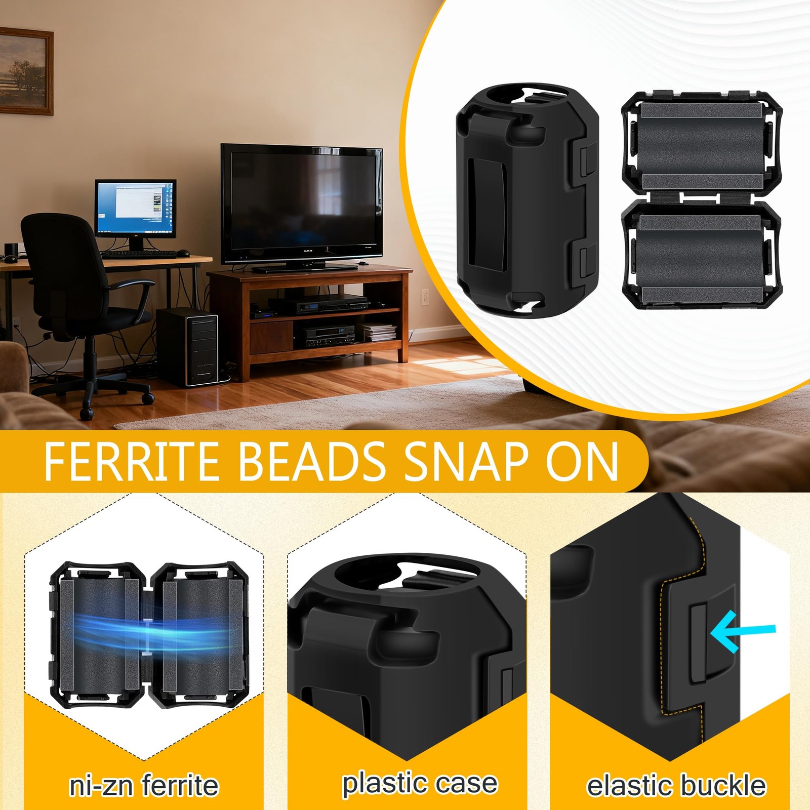 Windspeed 25Pcs Ferrite Chokes Beads Snap on RFI EMI Noise...