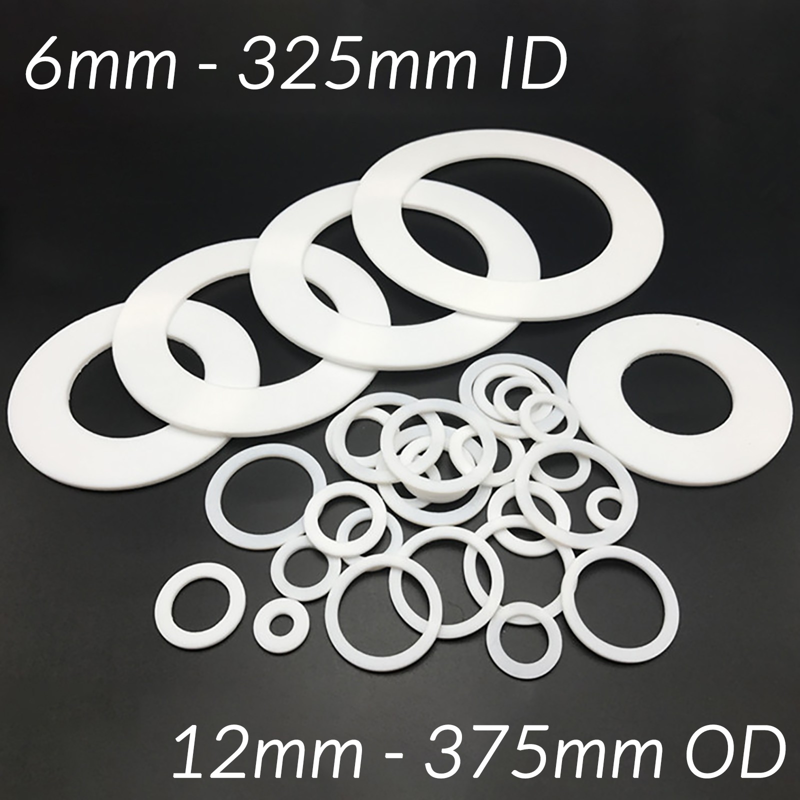 3MM THICK WHITE PTFE HIGH TEMP FLAT RING WASHER SEAL GASKETS 6mm - 219mm ID