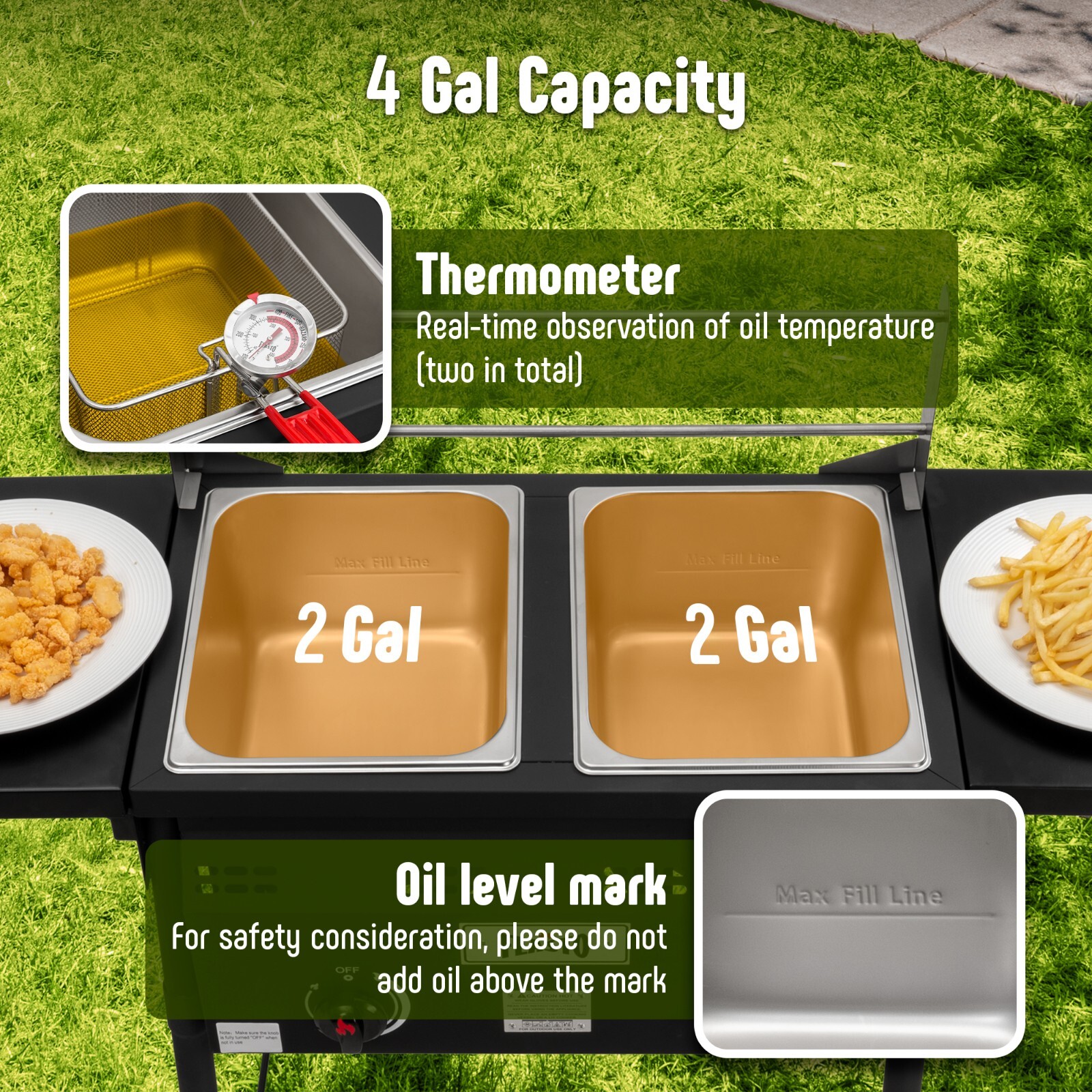 Outdoor Propane Deep Fryer,Dual Tank with Dual Independent Cast Iron Burners