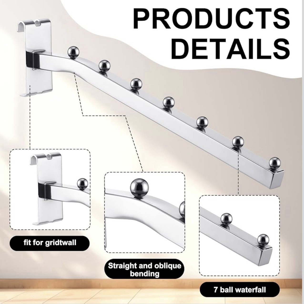 10 Pack 7 Ball Waterfall For Gridwall 13.8” Metal Hangers Display Chrome