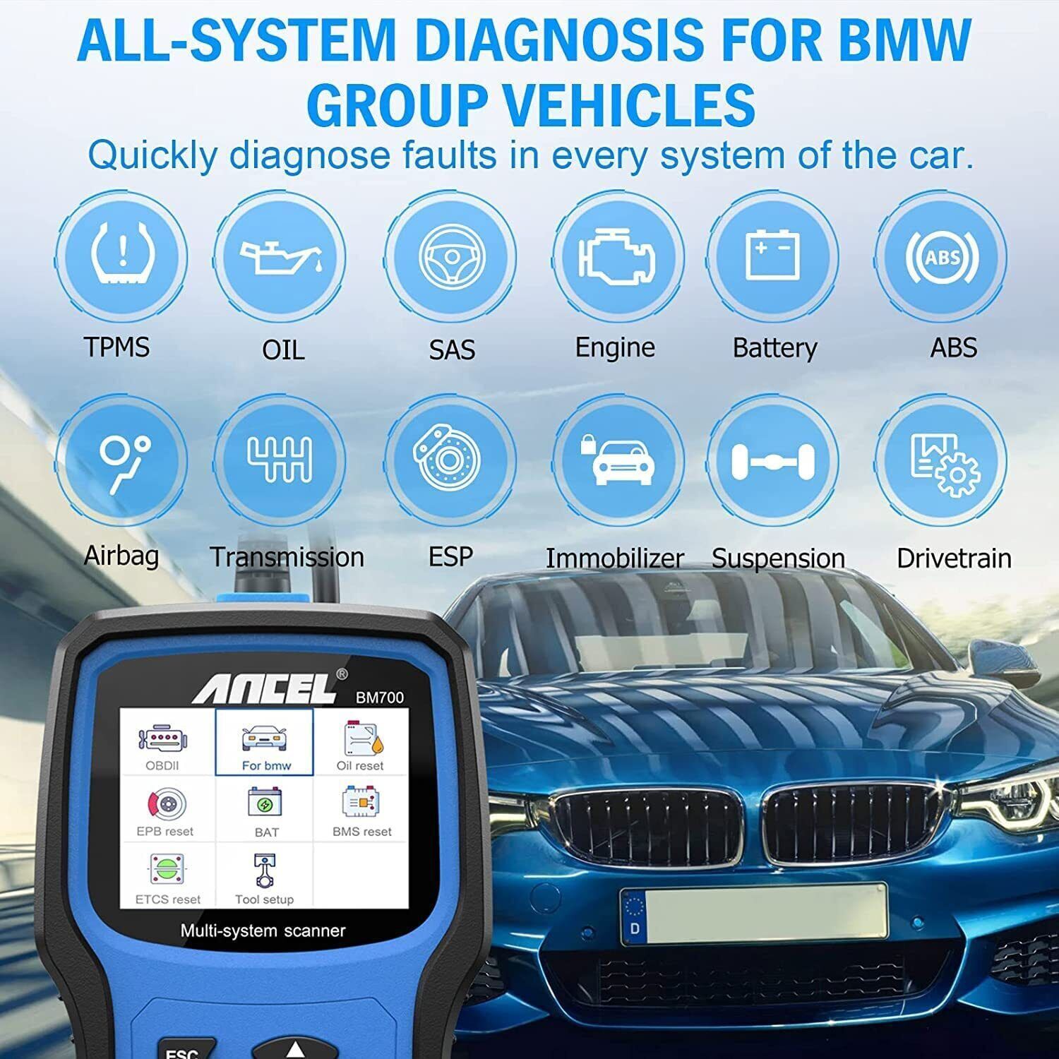 Ancel BM700 For BMW Full System OBD2 Diagnostic Scanner ABS SRS EPB TPMS BMS OIL