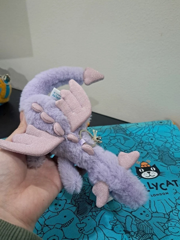 NWT Jellycat Purple Dragon Bag Charm Keychain Soft Plush Toy Gift With Dust Bag
