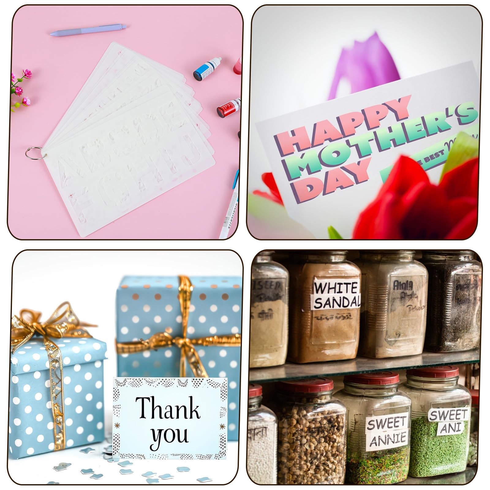 14 Pcs Reusable Letter Stencils, 1/2, 3/4, 1, 2 Inch Letter Stencils for Pain...