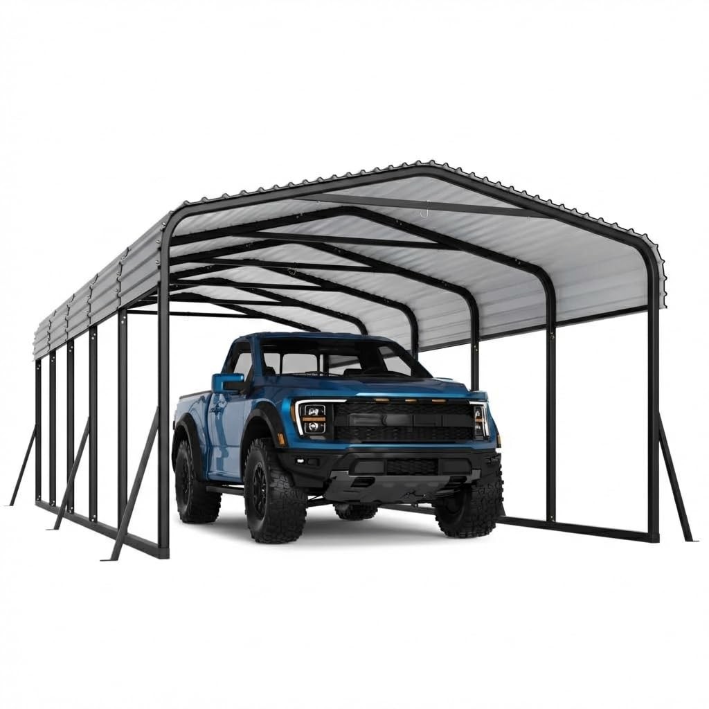 12'x24' Metal Carport, Heavy Duty Galvanized Steel Roof Canopy Car Shelter Truck