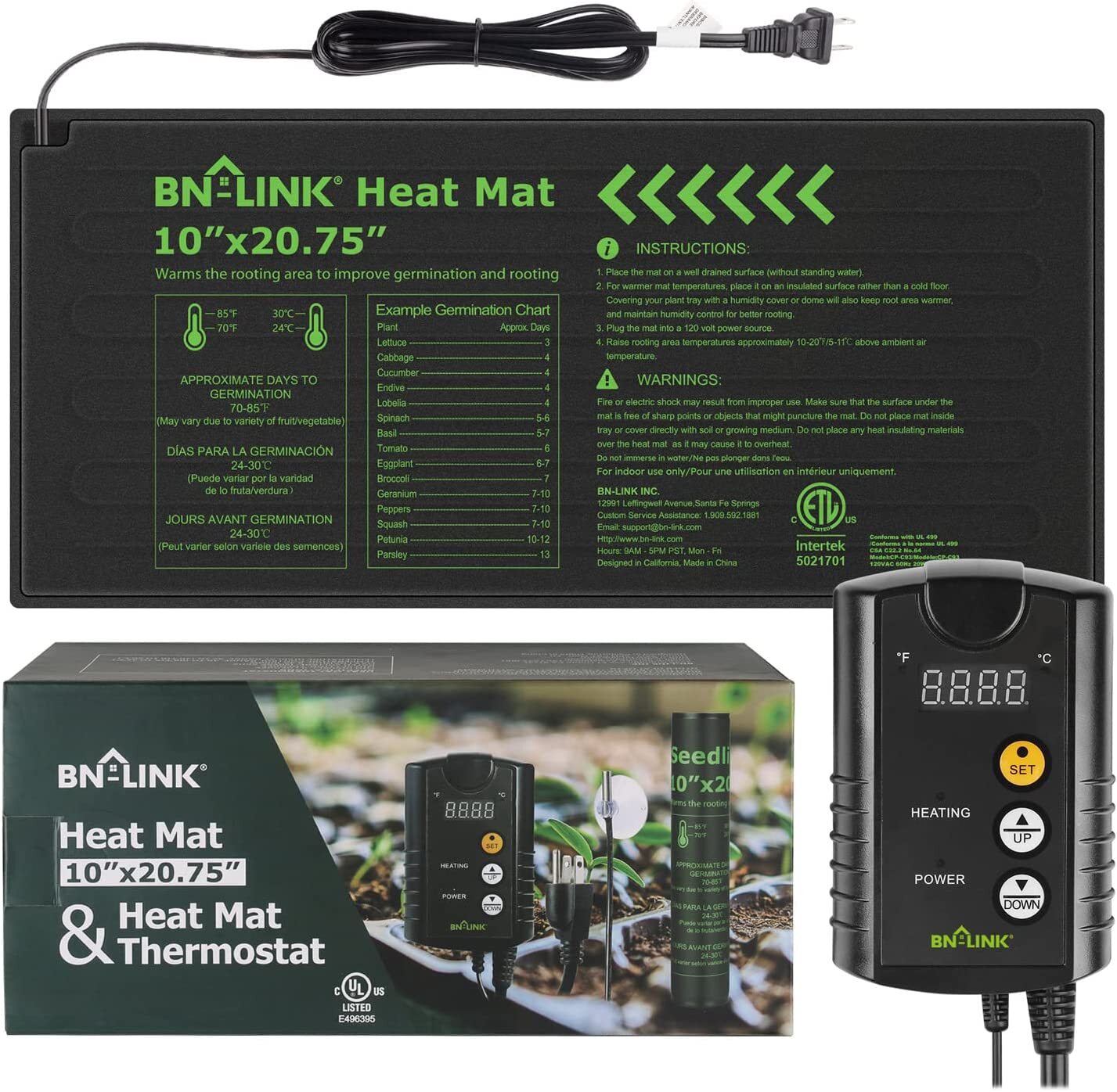 BN-LINK Seedling Heat Mat Heating Pad + Digital Thermostat Controller Combo Set
