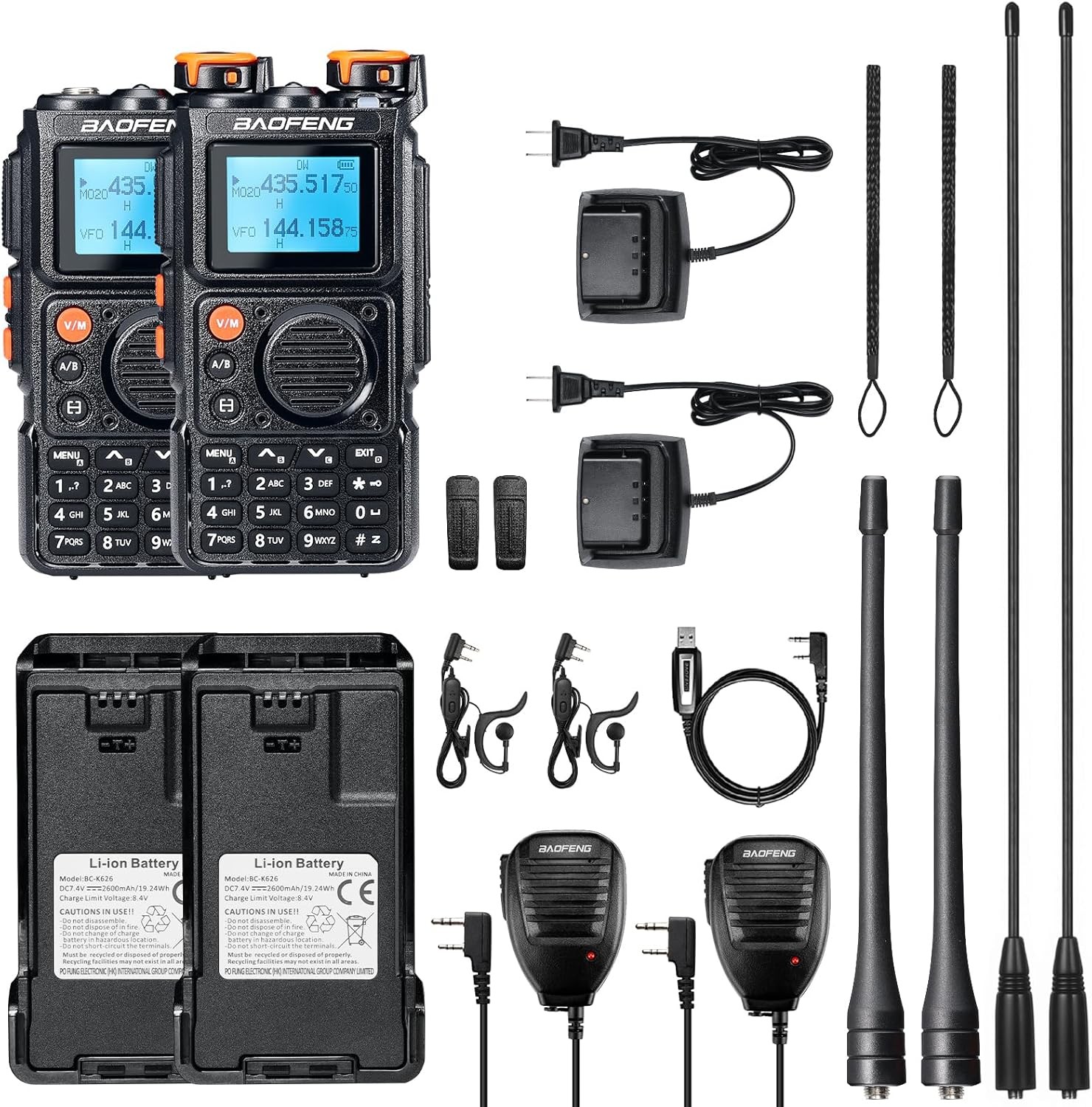 [2 Packs] Baofeng K6 5W Tri-Band Ham Radio UHF/VHF/1.25M/NOAA/FM/Air Receiver