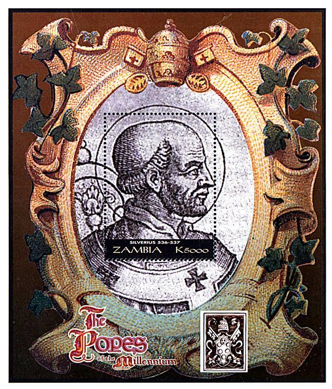 ZAMBIA 2000 MILLENNIUM/POPE SILVERIUS S/S mnh VATICAN, RELIGION💲FREE SHIPPING💲
