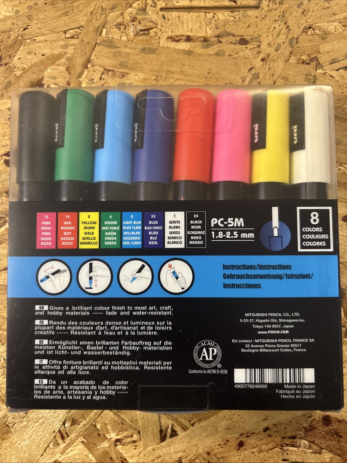 4-Pack, POSCA Paint Marker Medium Tip 1.8–2.5mm, PC-5M, Water-Based, 8 Colors