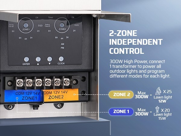 Low Voltage Transformer 300W with Photocell Sensor Timer for Landscape Lights