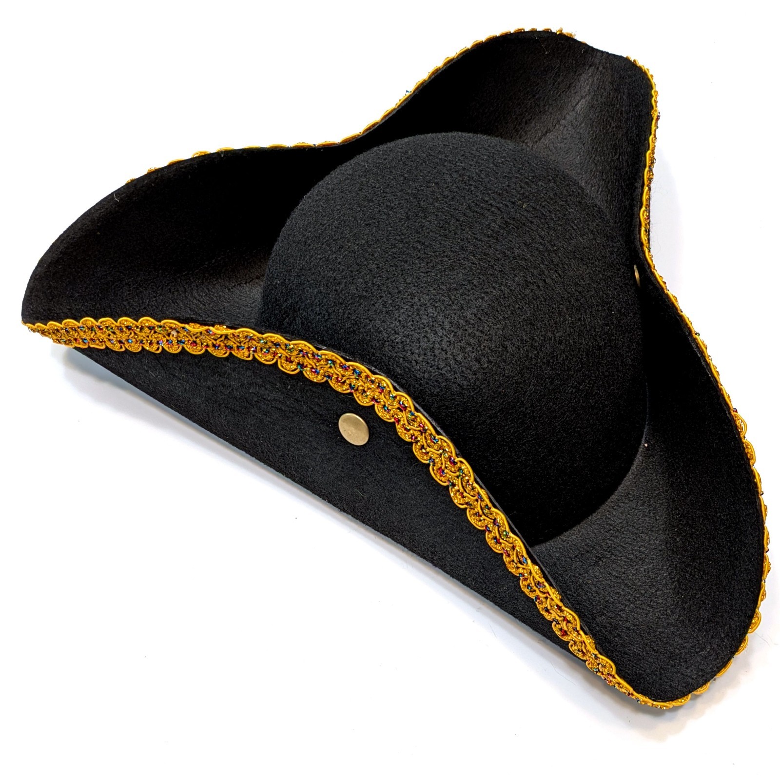 BLACK PIRATE HAT Tricorn with Gold Lace Costume Theater Cosplay (Adult Size)