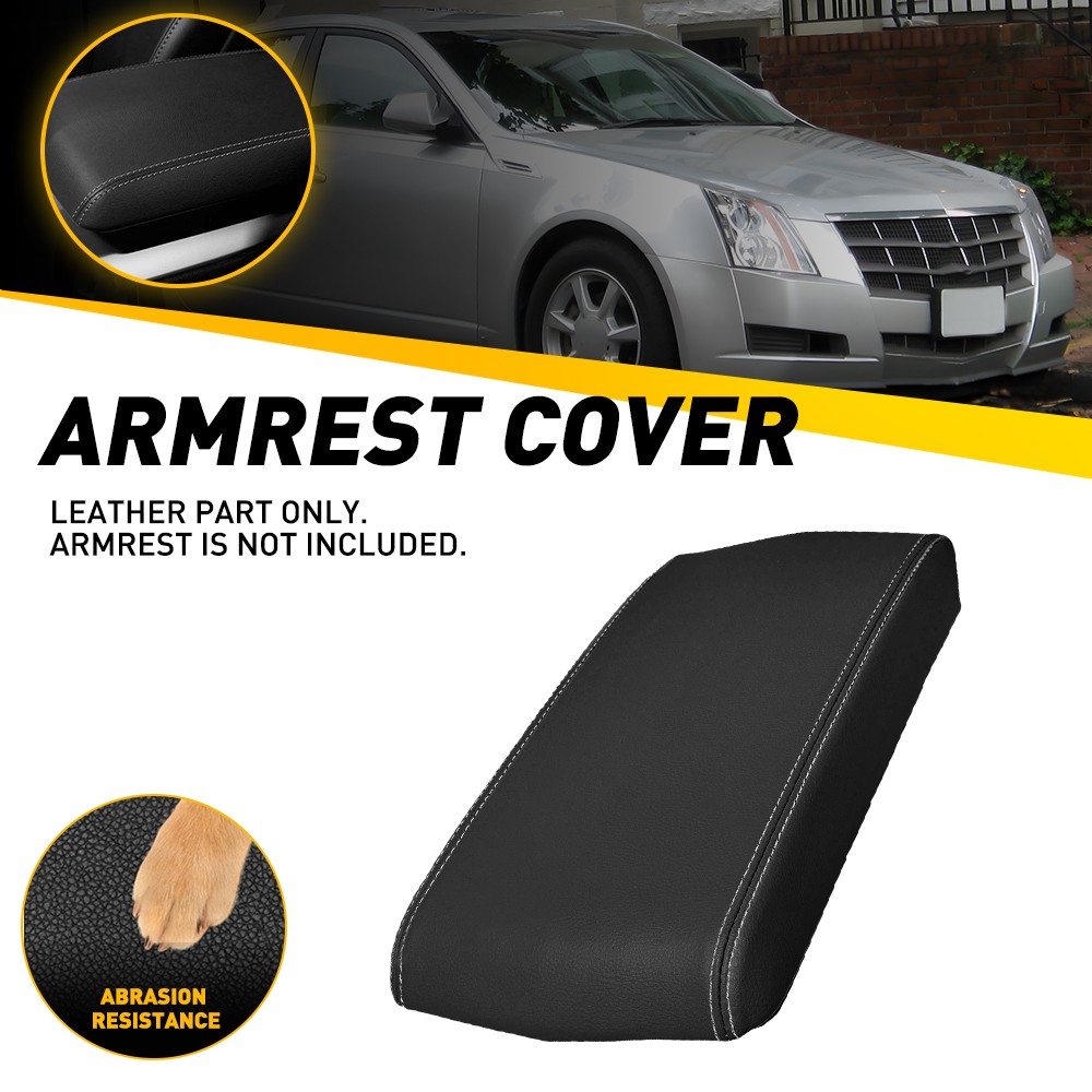 Black Center Console Lid Armrest Leather Cover Trim For Cadillac CTS 2008-2014
