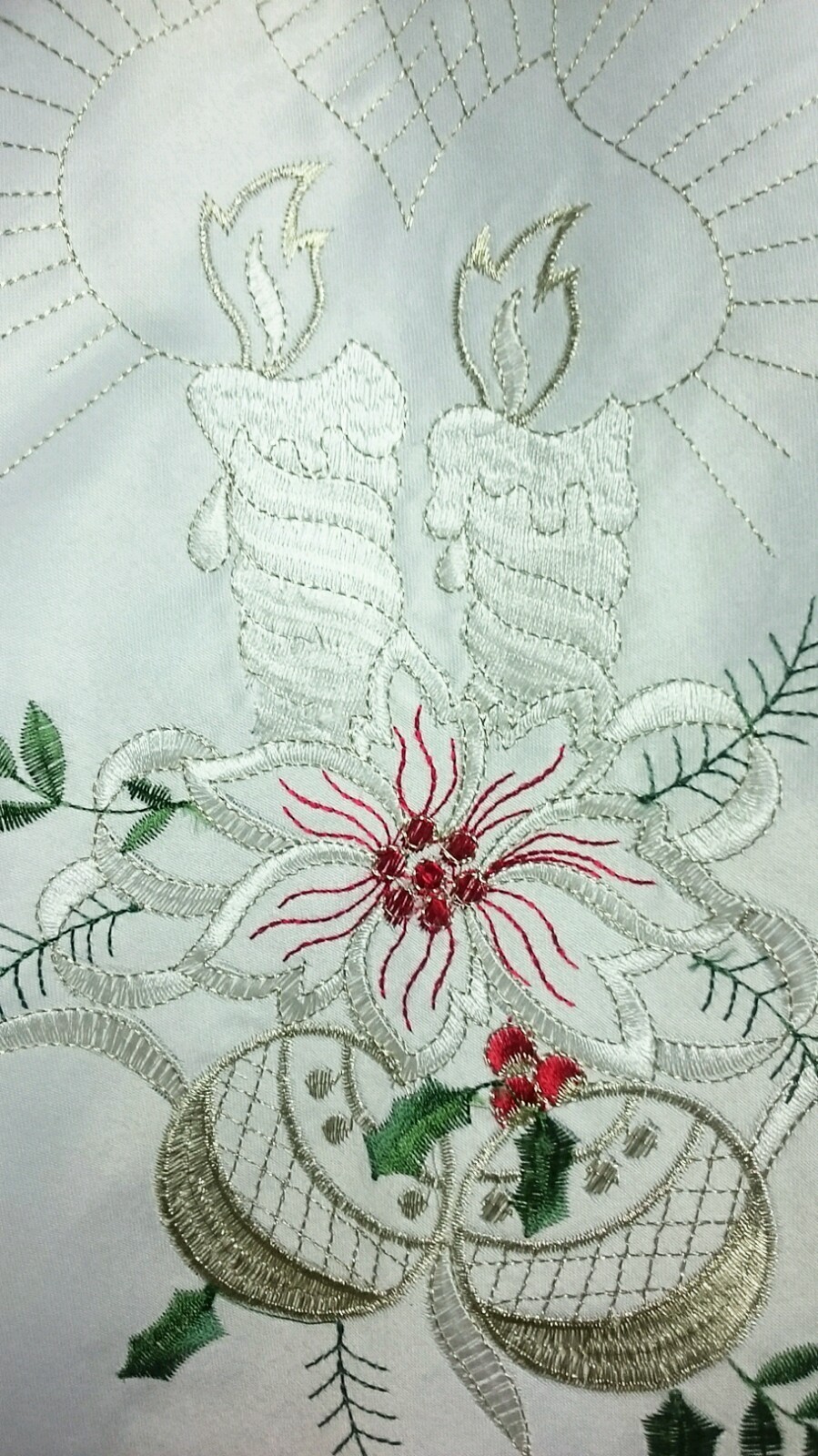 72x144" Embroidery Silver White Candle Ornament Christmas Tablecloth 12 Napkins