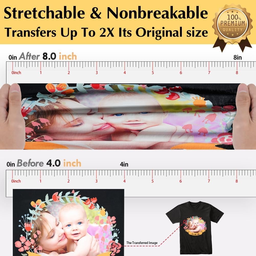 Vibrant & Durable Heat Transfer Paper 50 Sheets for Dark Cotton Fabrics - 8.5x11