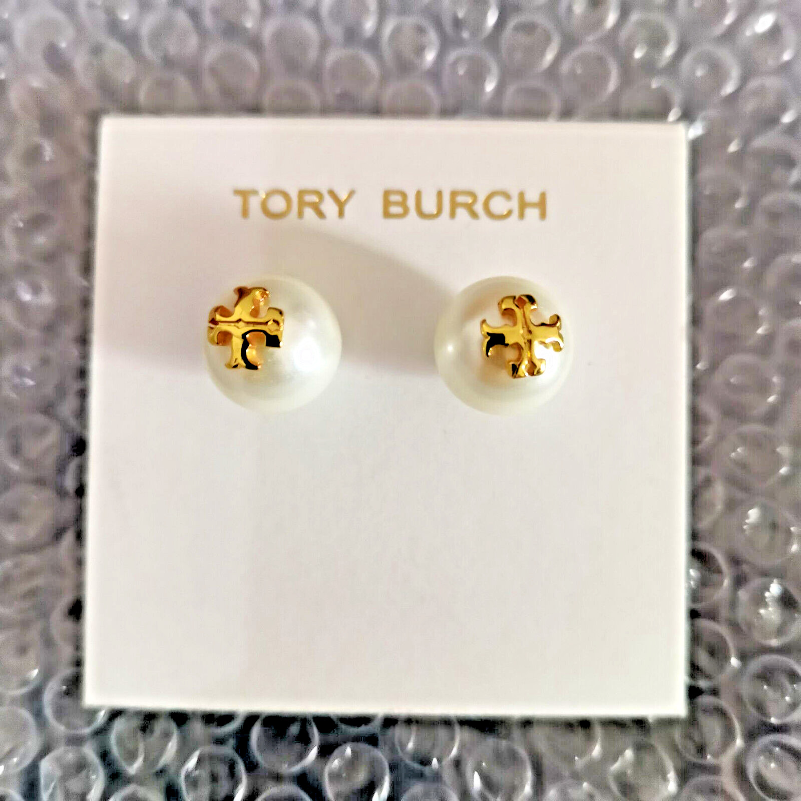 Authentic Tory Burch white pearl stud earrings
