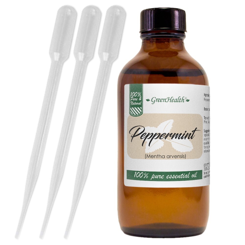 Peppermint Essential Oil 4 oz Pure Natural with 3 Free Droppers - GreenHealth
