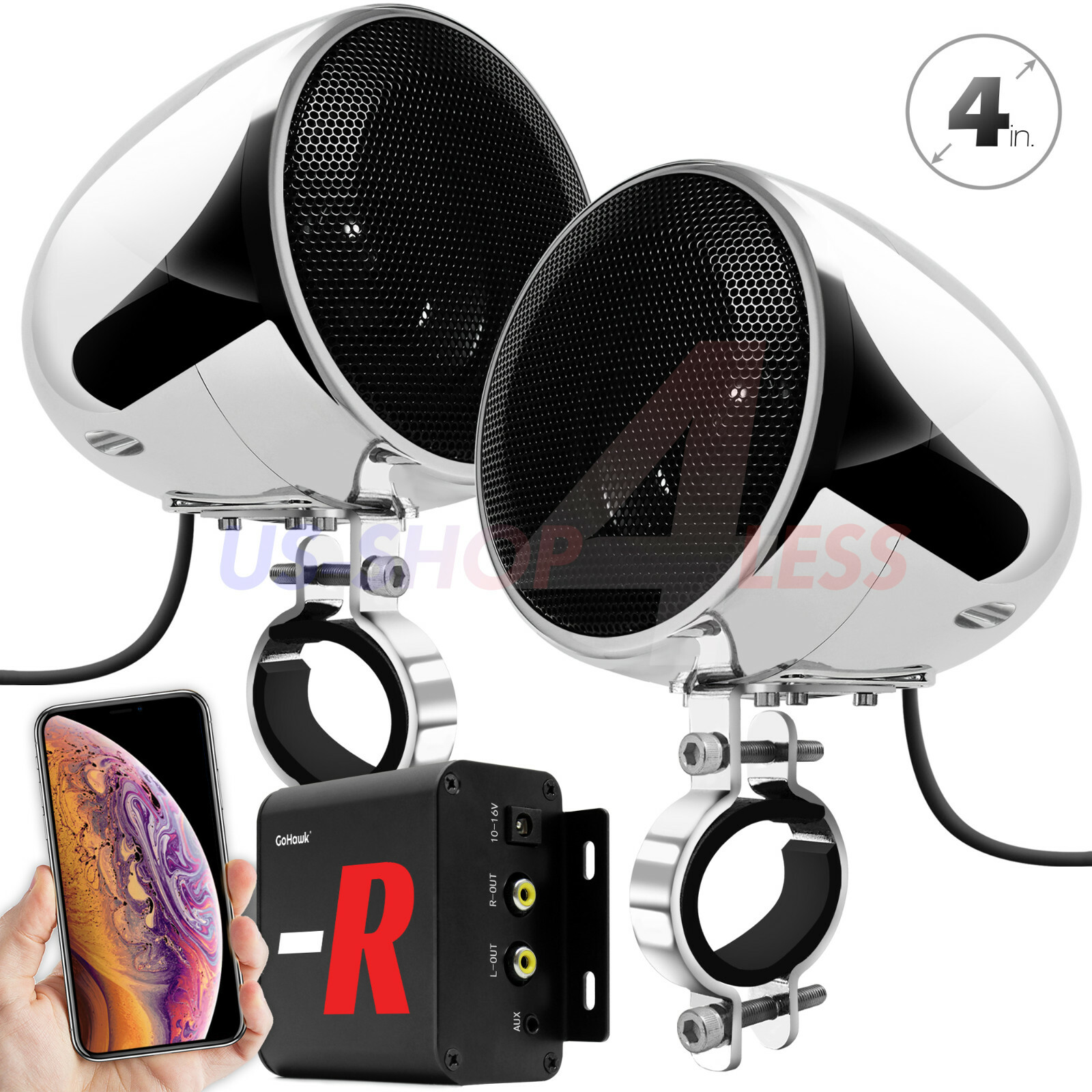 Bluetooth Motorcycle 100W Amplifier Waterproof Stereo Speaker Audio Radio System