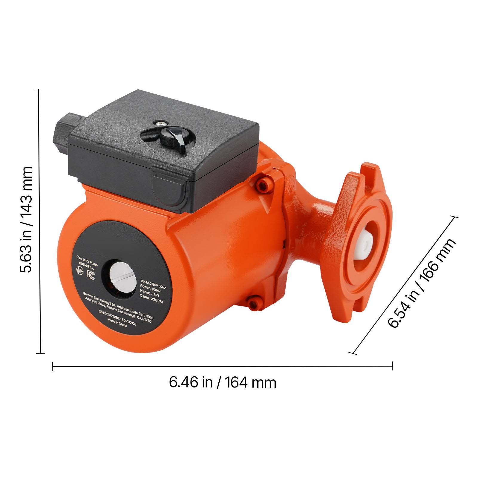 Uimoso Cast Iron Circulator Pump for Hot Water, 1/3 HP, 33 GPM Flow