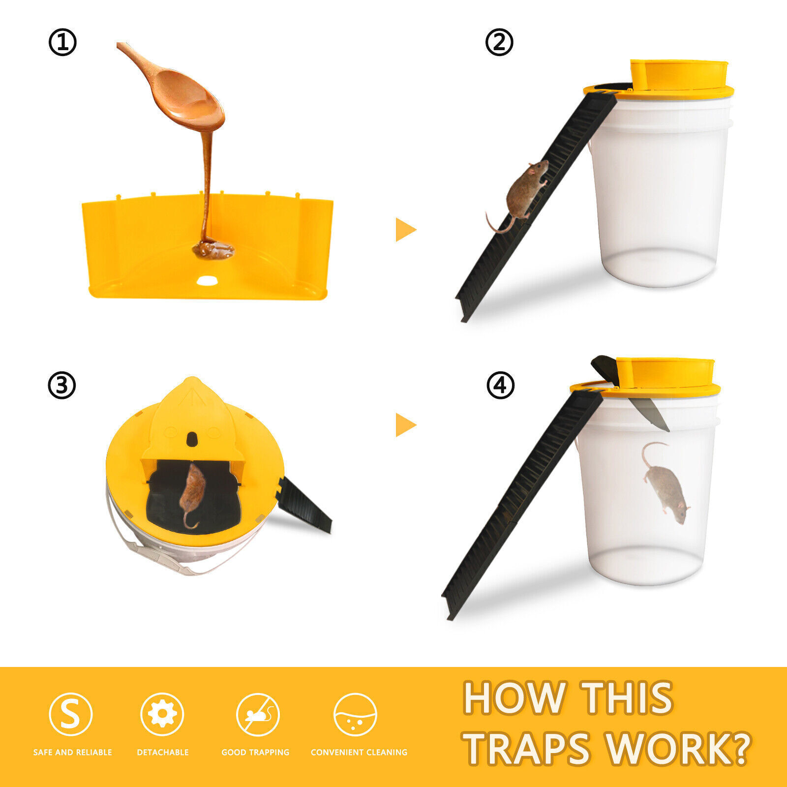 4PACK Bucket Lid Mouse Rat Trap Bucket Mousetrap Catcher US FAST SHIPPING
