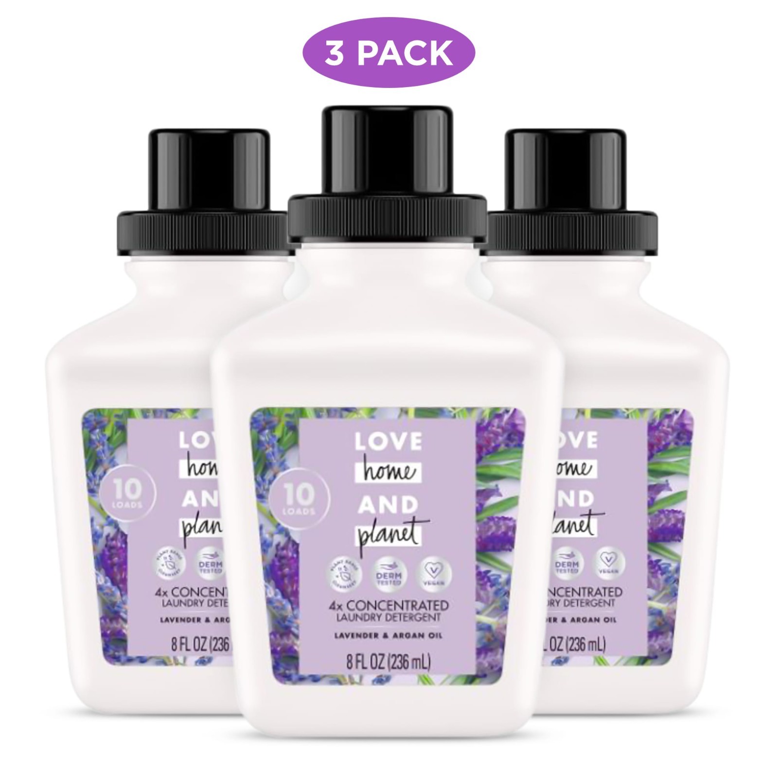 3 Pack Love Home And Planet, 4x Concentrated Laundry Detergent, Lavender & Argan