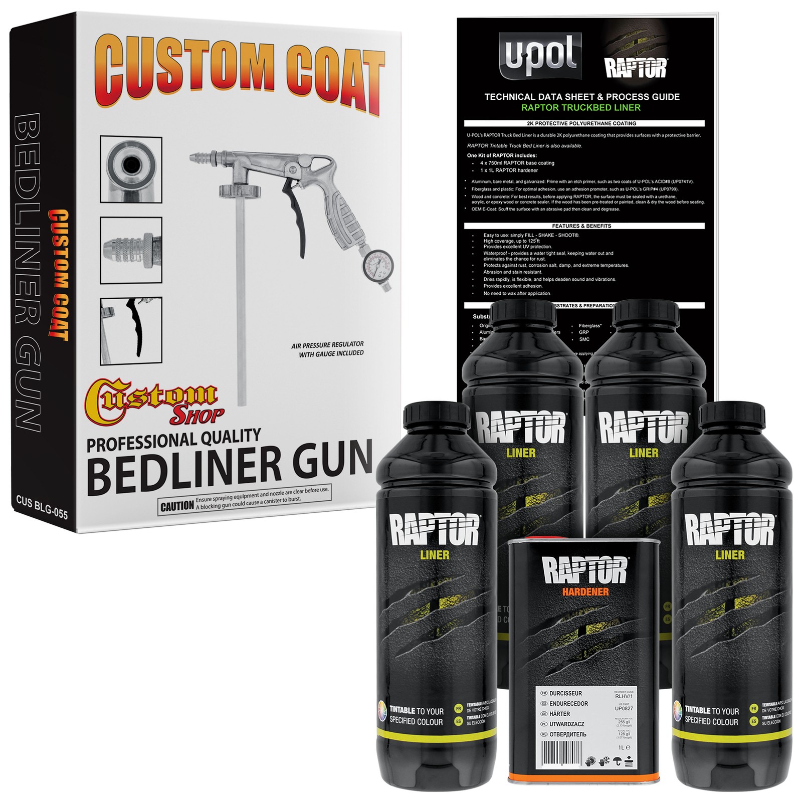 Raptor Tintable Urethane Spray-On Truck Bed Liner Spray Gun, 4 Liters