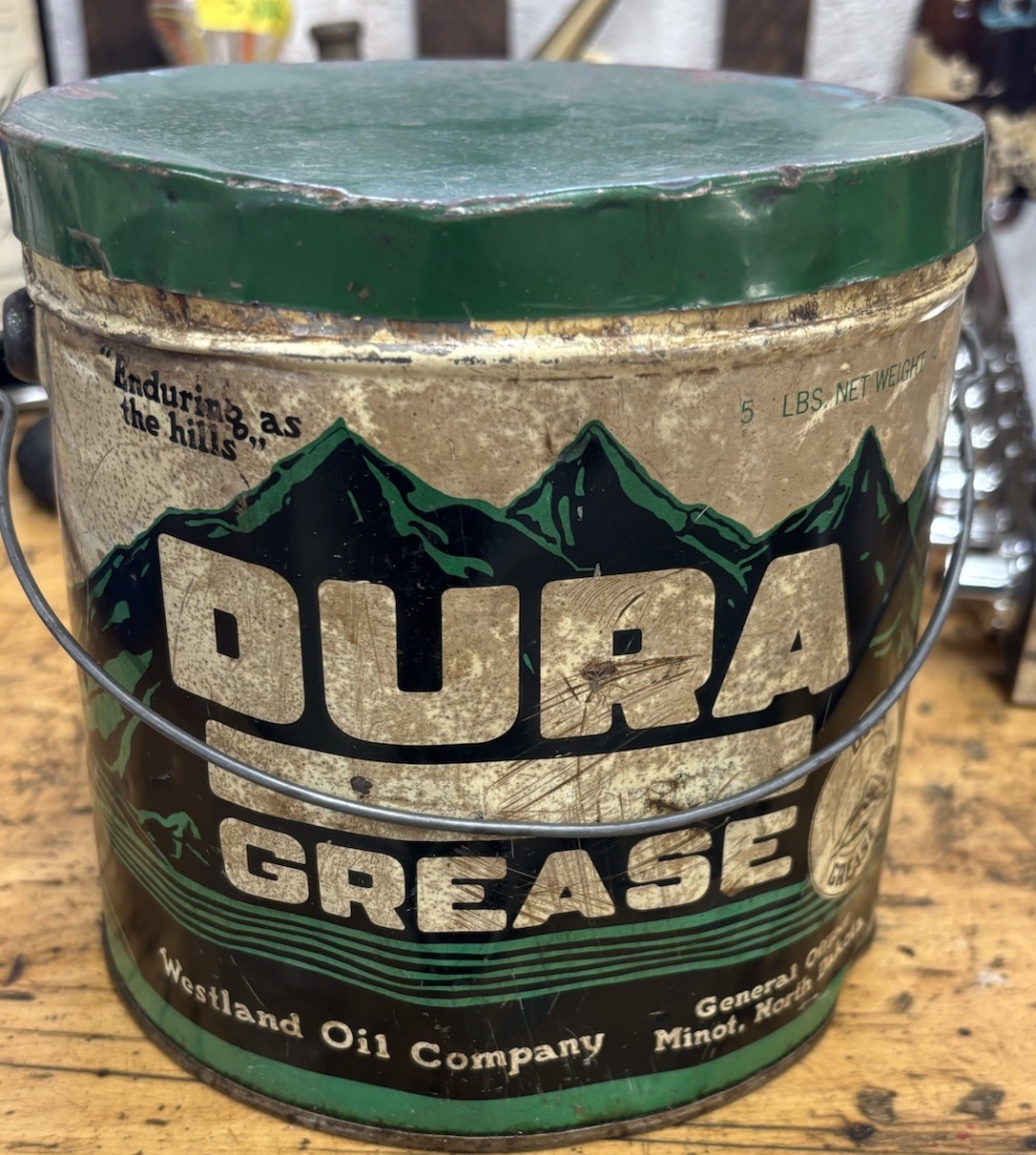Westland Oil Company dura grease tin pail Minot North Dakota Can Vintage