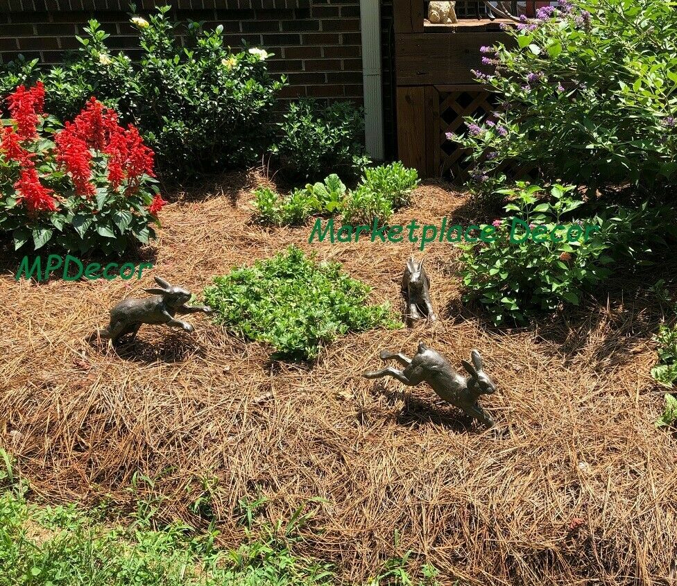 Running Rabbit Garden Sculpture Statue Metal Bunny Bronze Finish Outdoor Indoor
