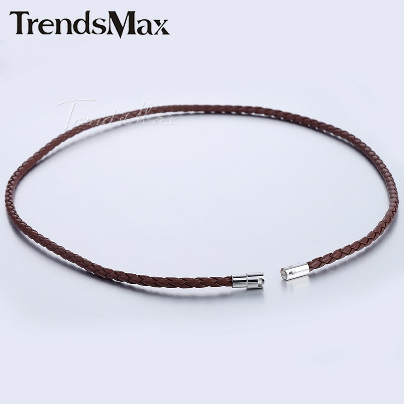 4/6/8MM Brown Braided Cord Rope Man-made Leather Necklace Gift w/ Magnetic Clasp