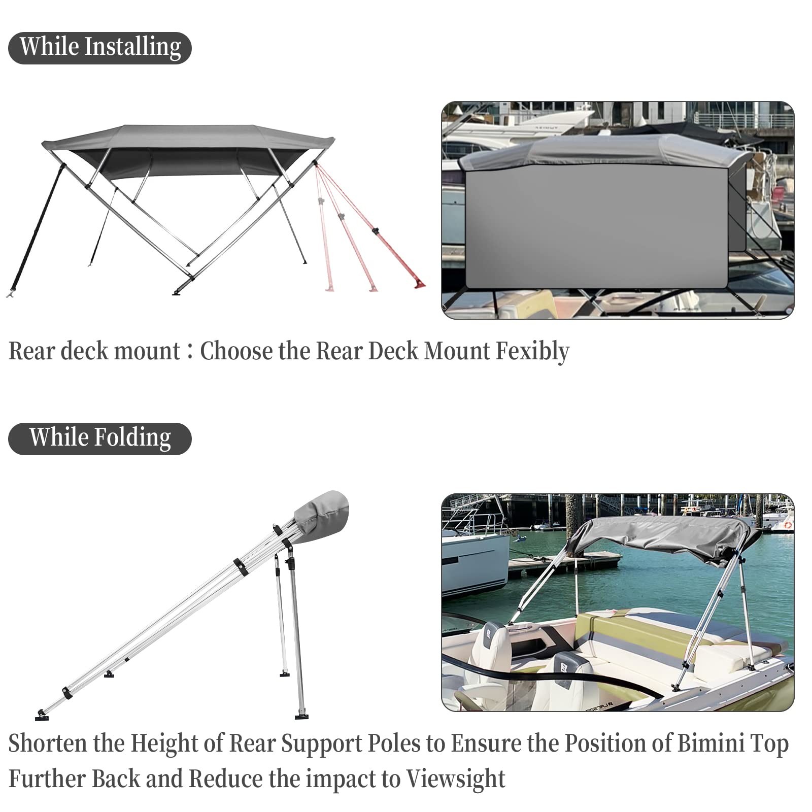 Boat Bimini Top 4 Bow Canopy Cover 8ft Long With Frame & Rear Poles & Sidewalls