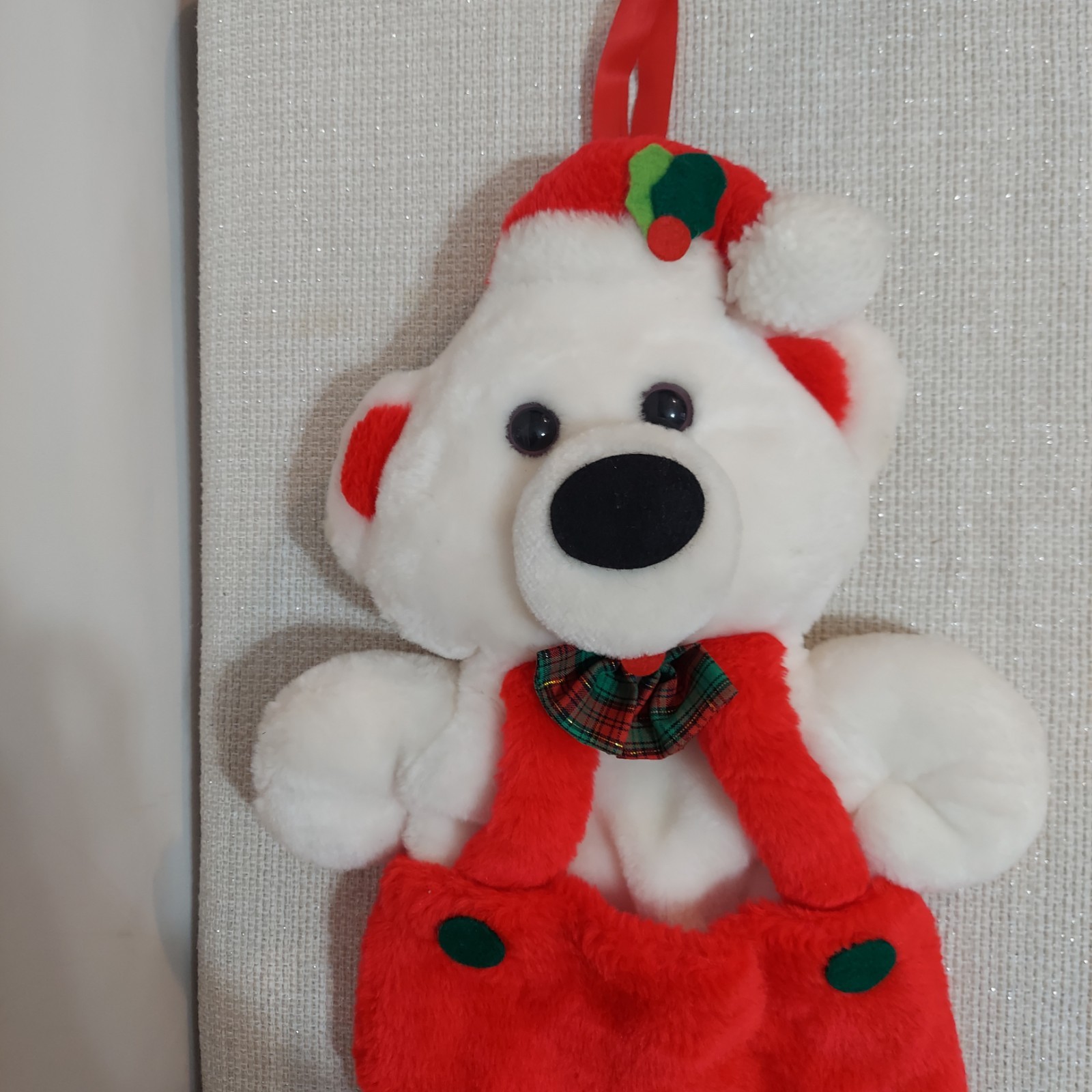 Vintage Santas Best 20" White Teddy Bear 1980s Christmas 3D Stocking Plush