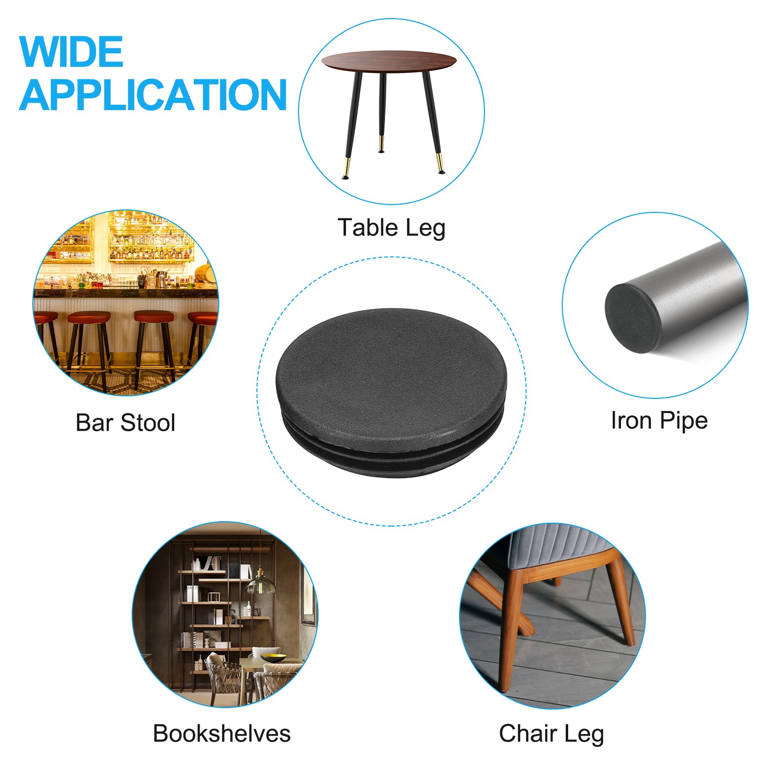 12Pcs 2.75" Plastic Tubing End Caps Round Hole Plug Insert Black