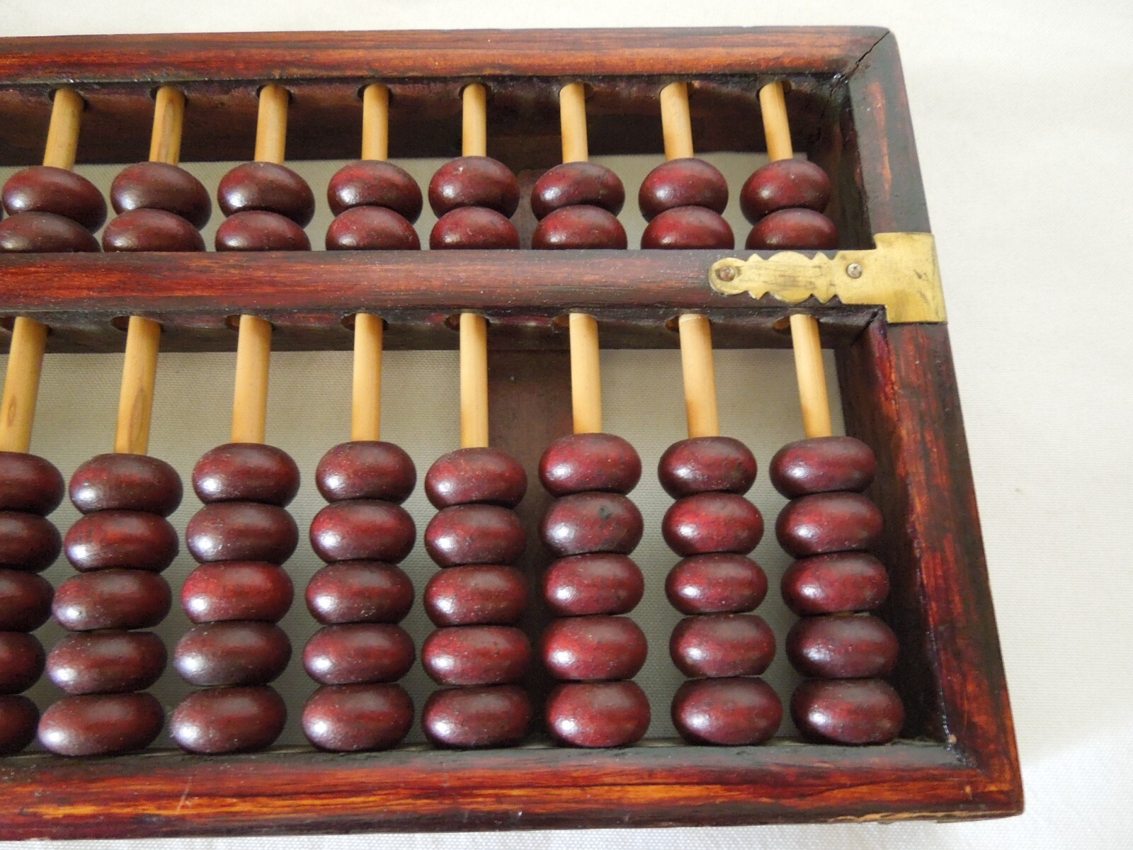 Vintage Chinese Abacus Wood Frame & Beads w/ Brass Hardware 13 Rows 91 Beads