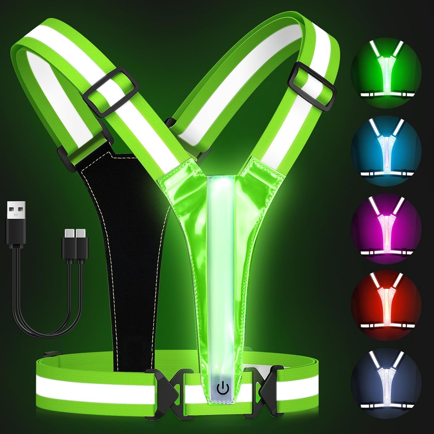 Zacro LED Reflective Vest Running Gear, 5 Lights Colors High Visibility Reflecti