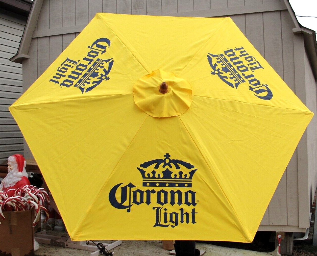 CORONA LIGHT BEER 👑 PATIO MARKET UMBRELLA YELLOW CANVAS WOOD POST 7' NEW IN BOX