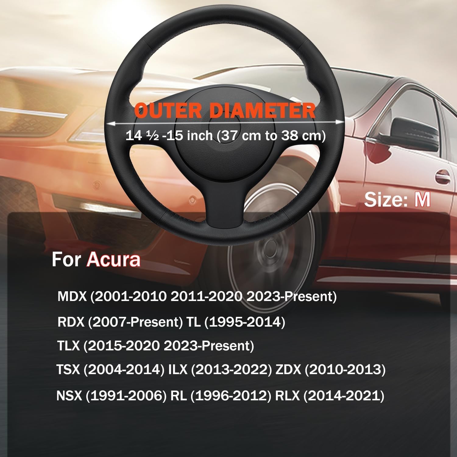 For Acura Red Steering Wheel Cover Ultra-thin Nappa Leather Breathable Anti-slip