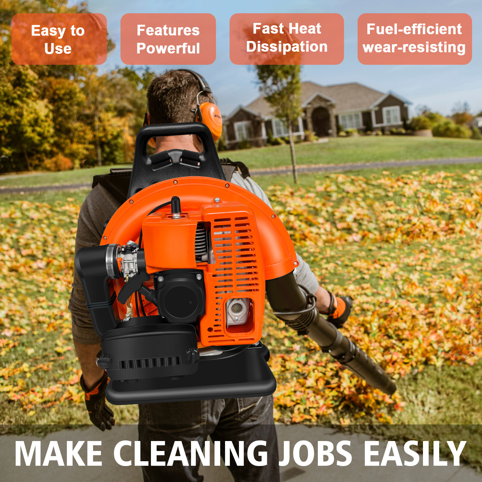 2024 New Upgraded 63CC 2-Stroke 665CFM 3HP Commercial Backpack Gas Leaf Blower