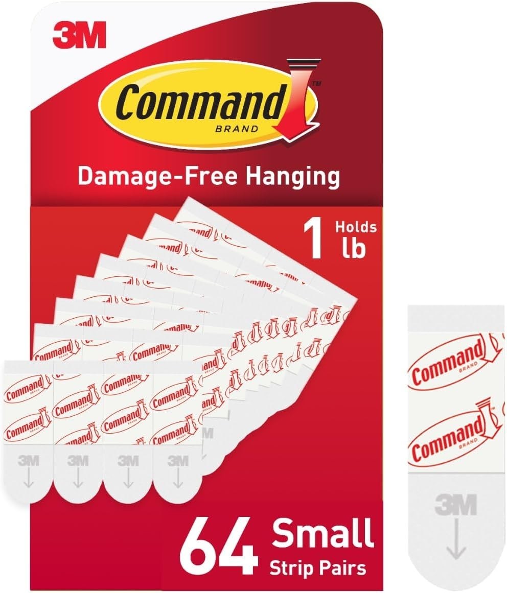 Command Small Refill Replacement Strips, White, 64 Strips