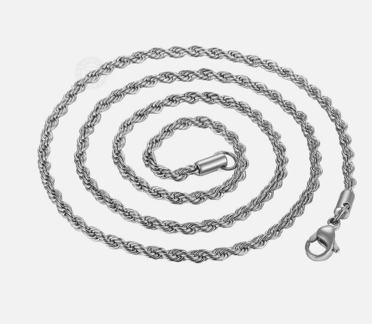2/3/4/8/10MM Mens Silver Stainless Steel Necklace Twisted Rope Link Chain 18-26"