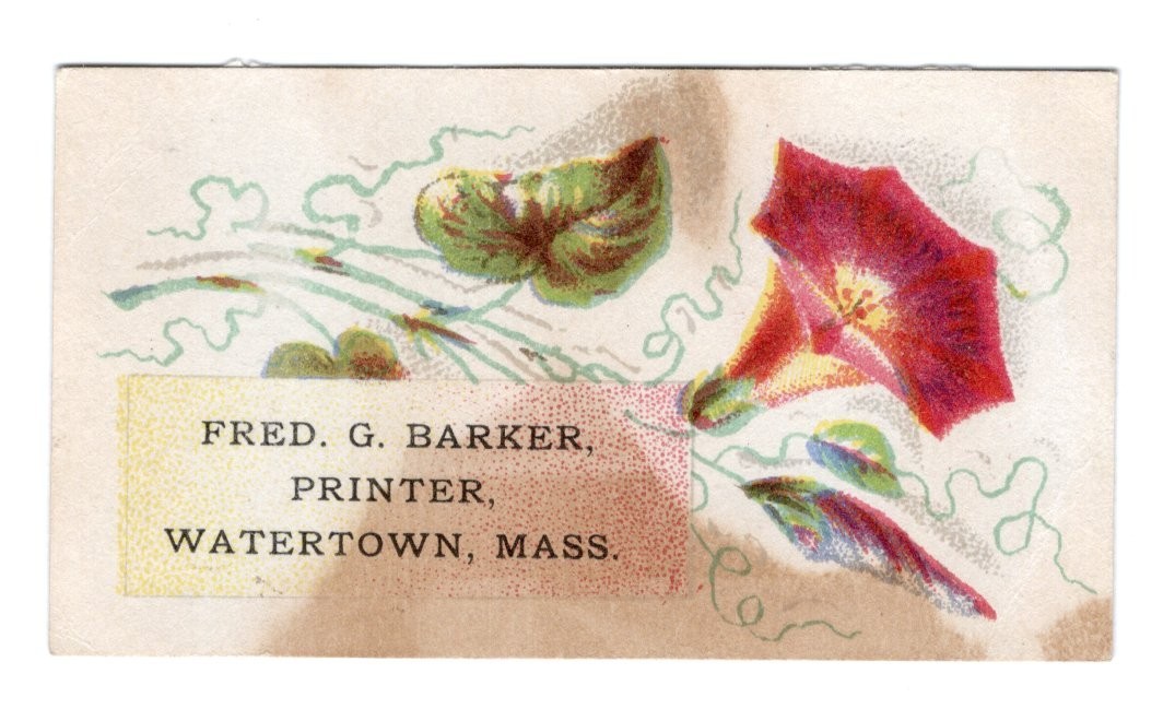 1880-90s - Fred G. Barker Printer Watertown Massachusetts Card - XL2B