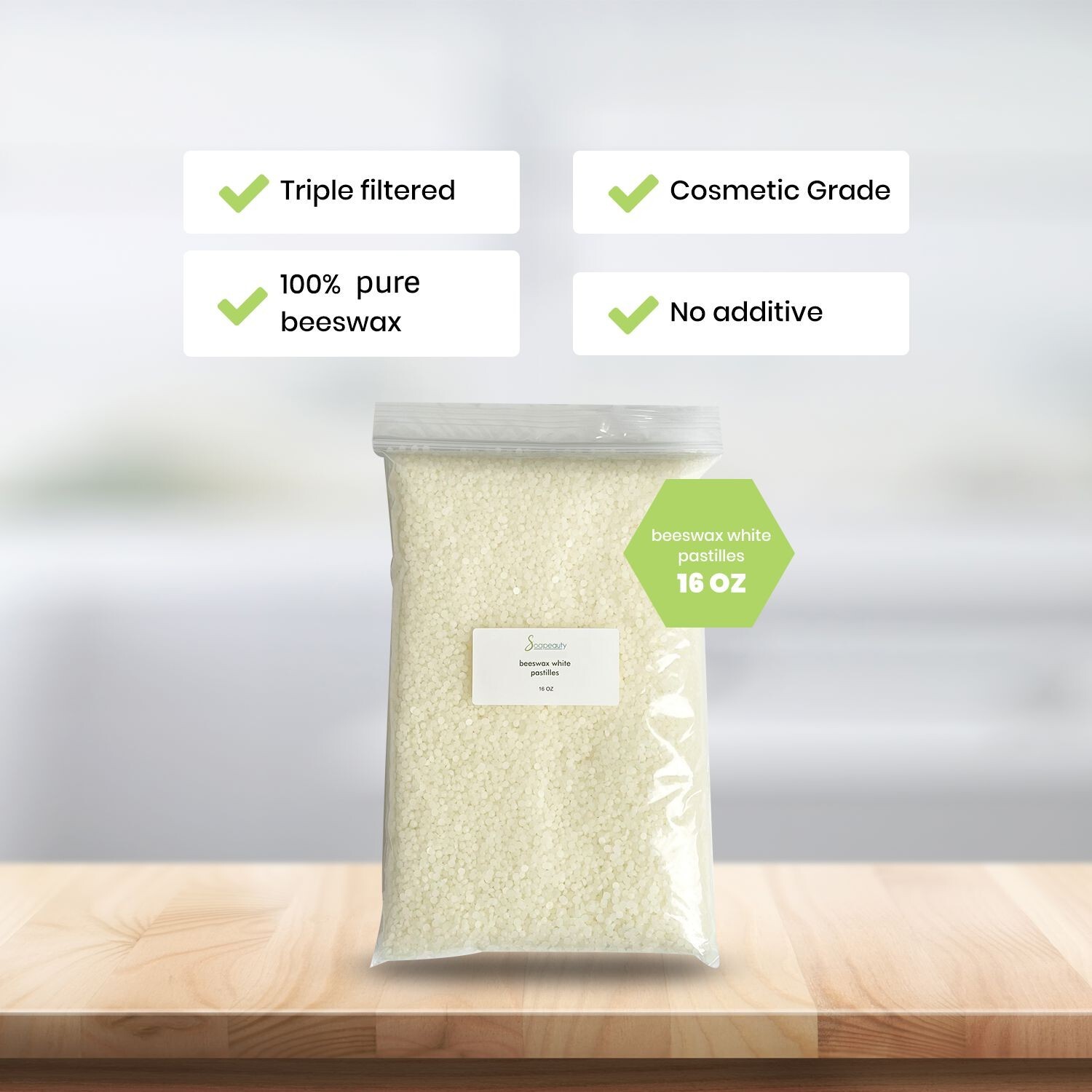 WHITE BEESWAX PASTILLES BEES WAX PURE NATURAL BEARDS PREMIUM 2 OZ