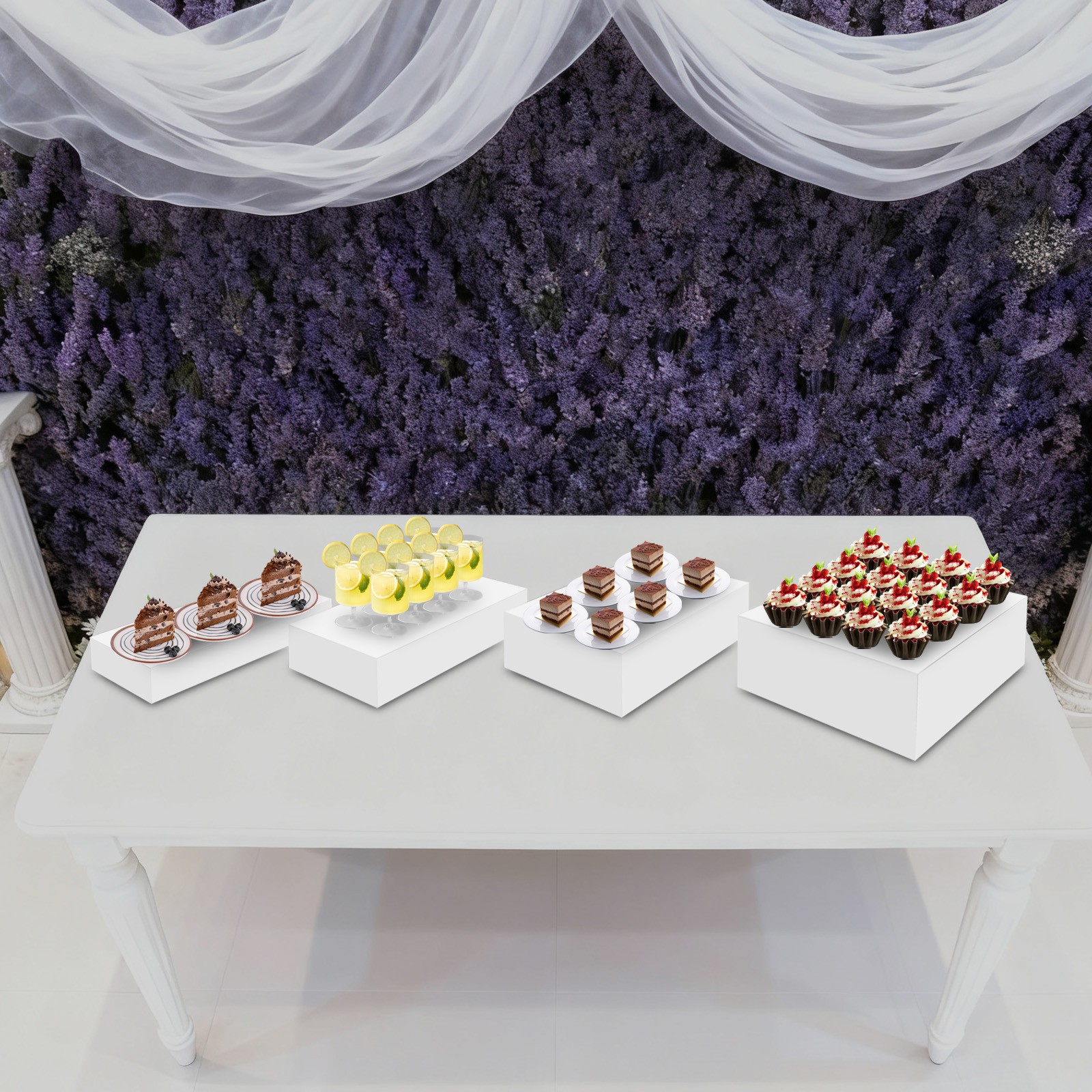 4Pcs White Acrylic Display Stands, Buffet Risers, Acrylic Nesting Stands Durable