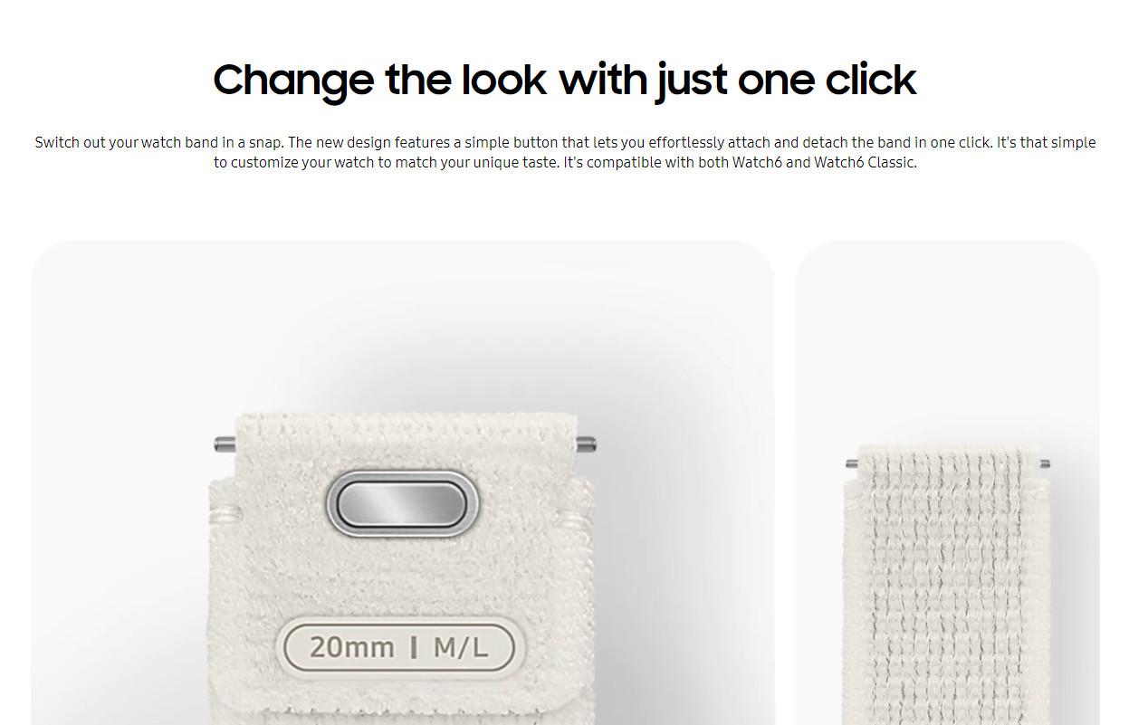 Samsung Original Fabric Band for Galaxy Watch 7, 6, 5 and 4 20mm M/L Black NEW