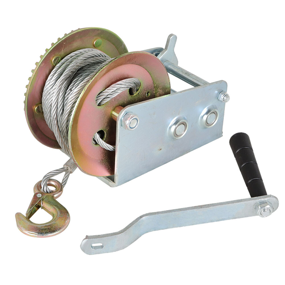 3500lbs Dual Gear Hand Winch Hand Crank Manual Boat ATV RV Trailer Cable